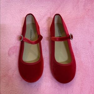 Red velvet girls dress shoes